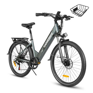 Samebike RS-A01 Pro T Gray Urban Electric Bicycle with Basket