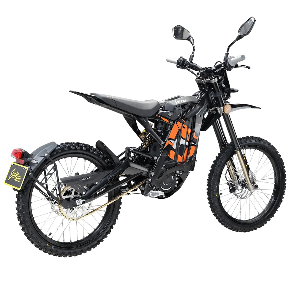 Black and orange sur-ron dirt bike