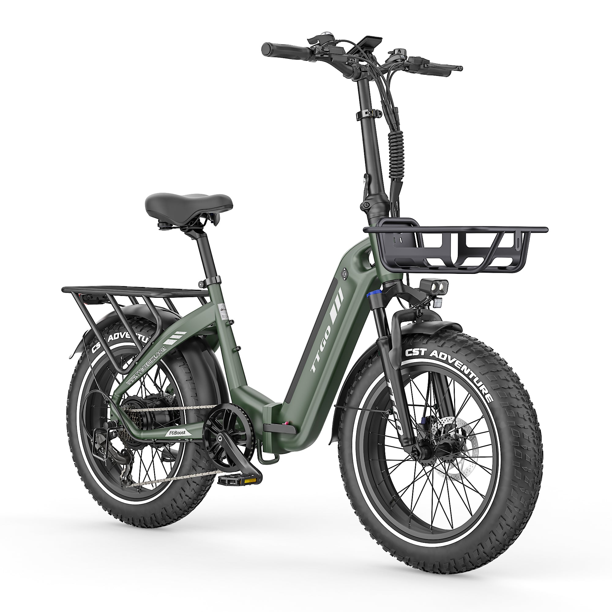 TTGO F6 Boost 20" Folding Fat Tire Electric Bike with Optional Front and Rear Baskets