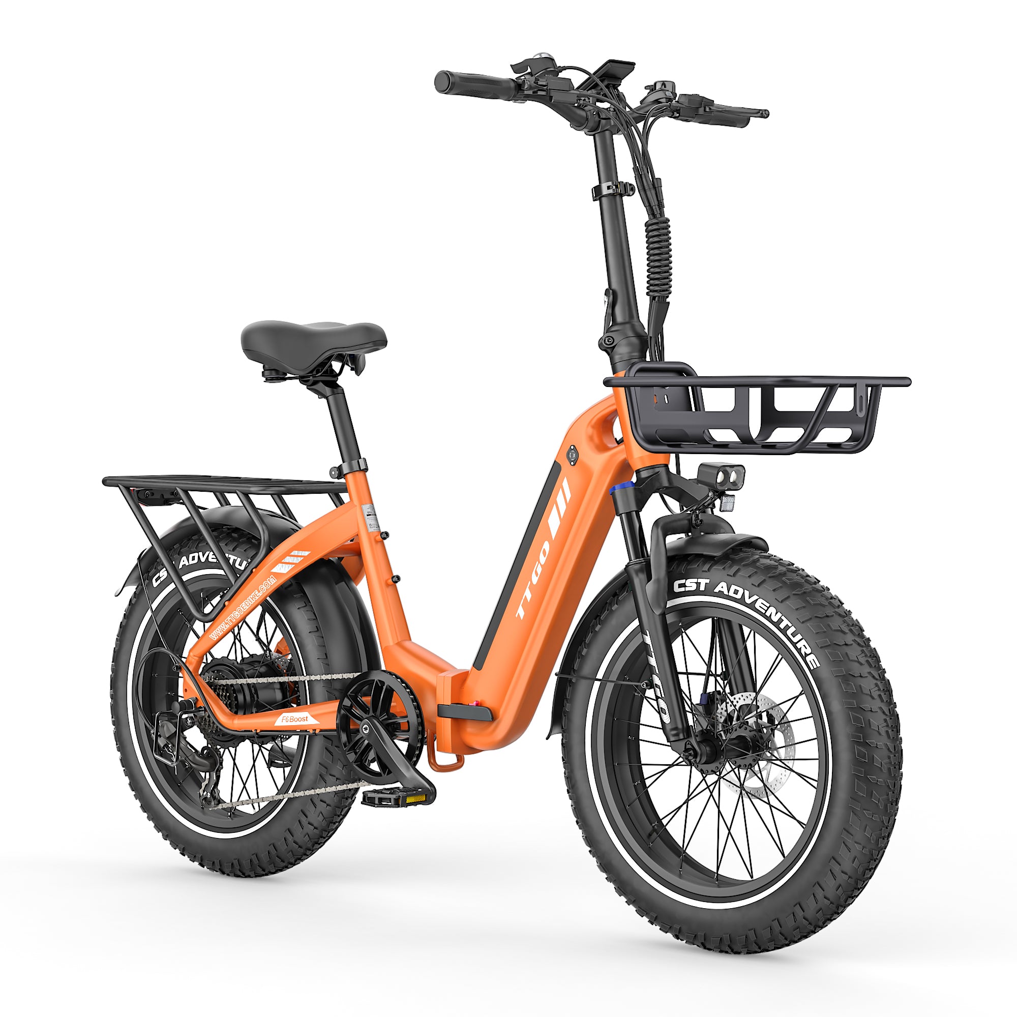 TTGO F6 Boost 20" Folding Fat Tire Electric Bike with Optional Front and Rear Baskets