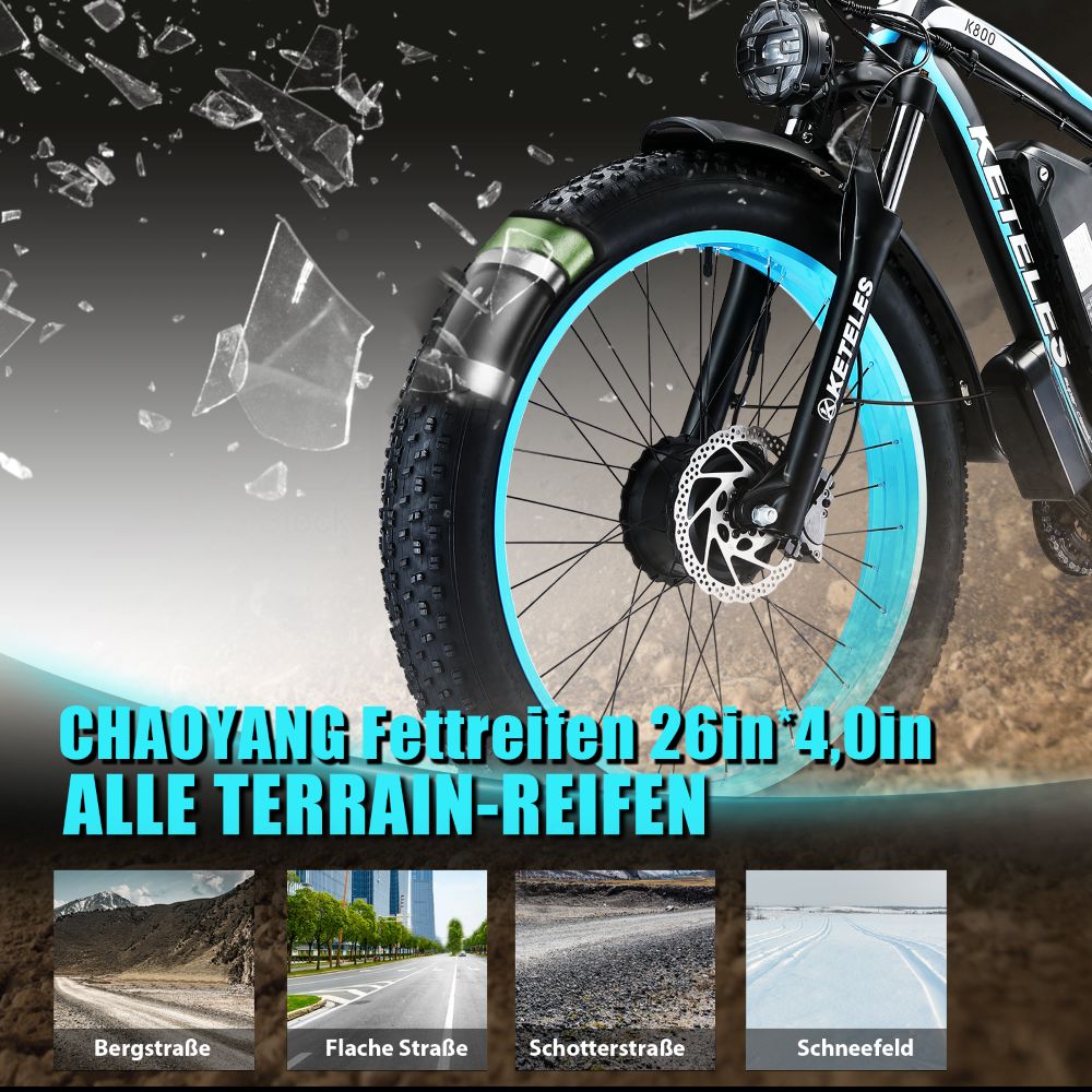 KETELES Electric Bike 26 Inch All Terrain Tires