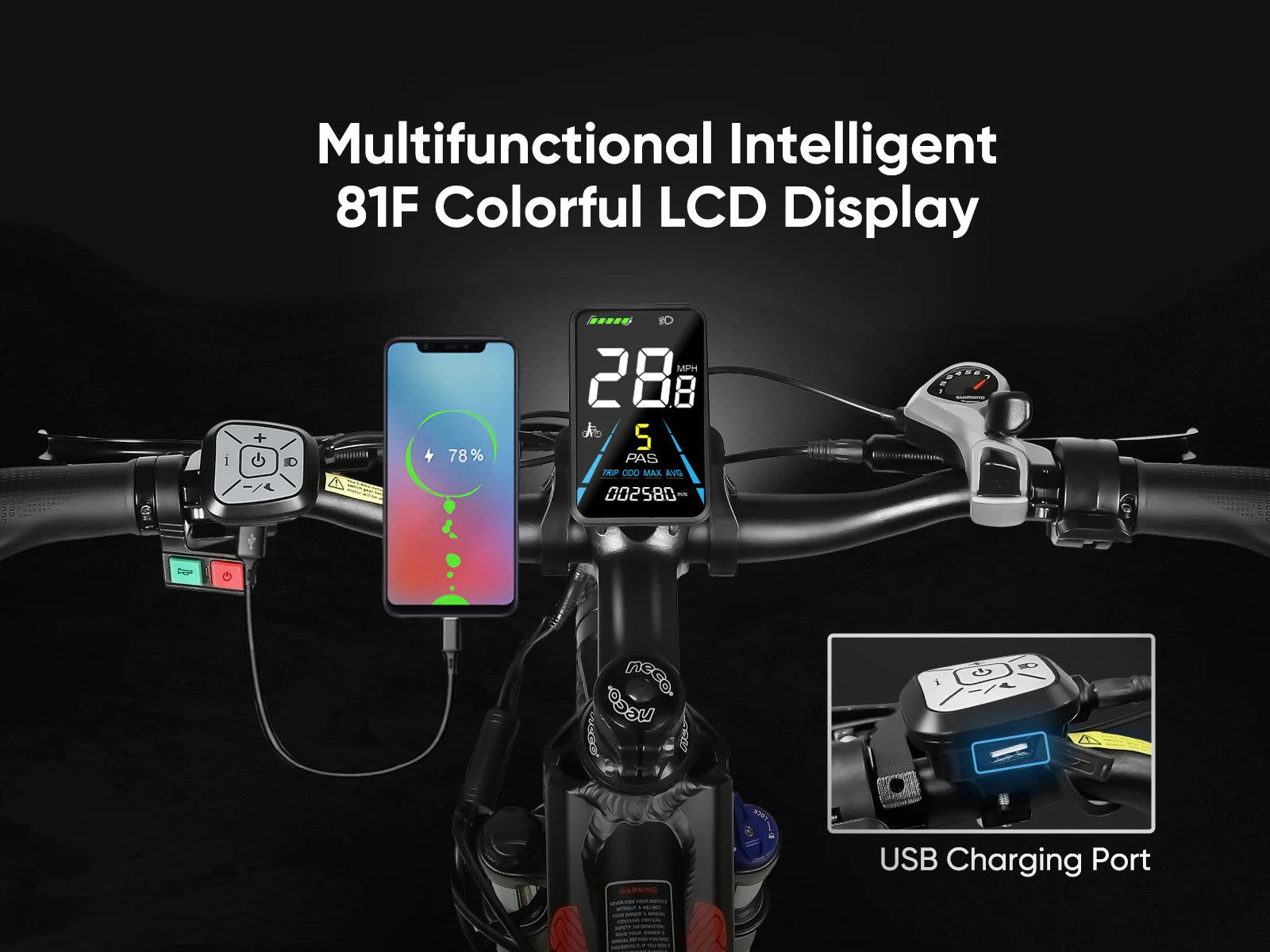 Samebike Electric Bike XD26-II Hybrid E-Bike Colorful lcd Didsplay