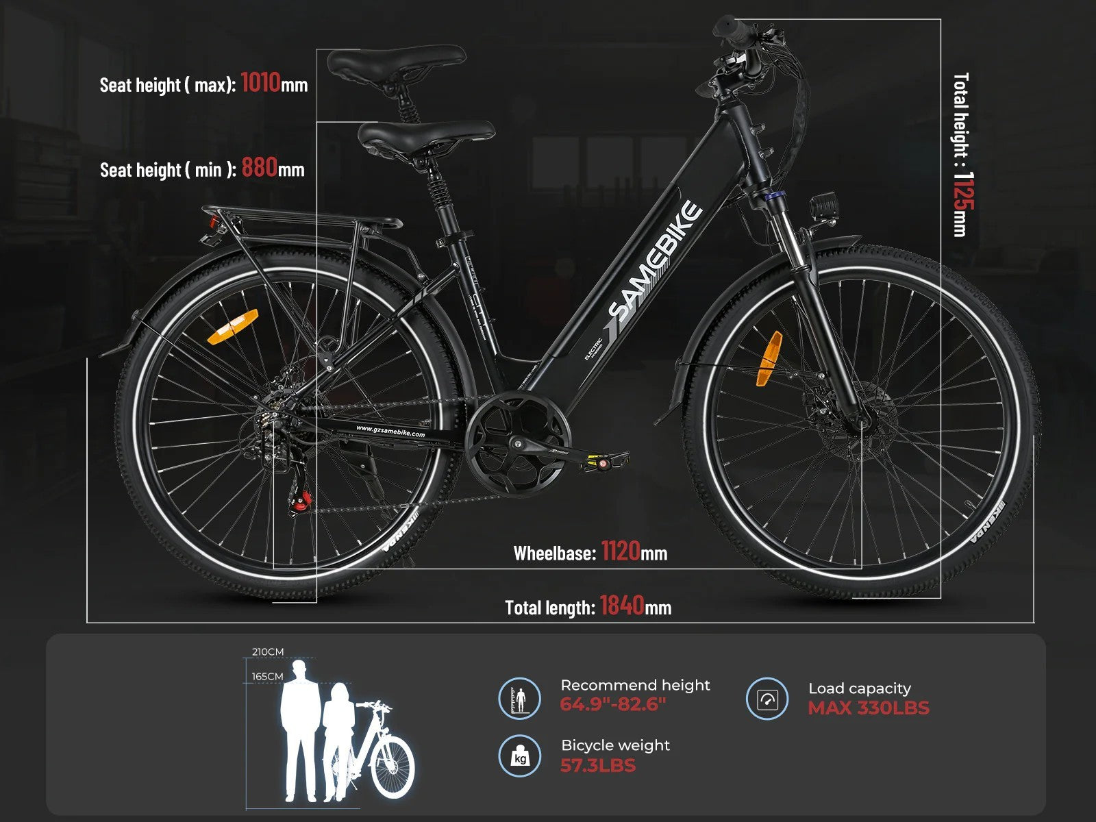 Samebike RS-A01 Pro T City Electric Bike Size