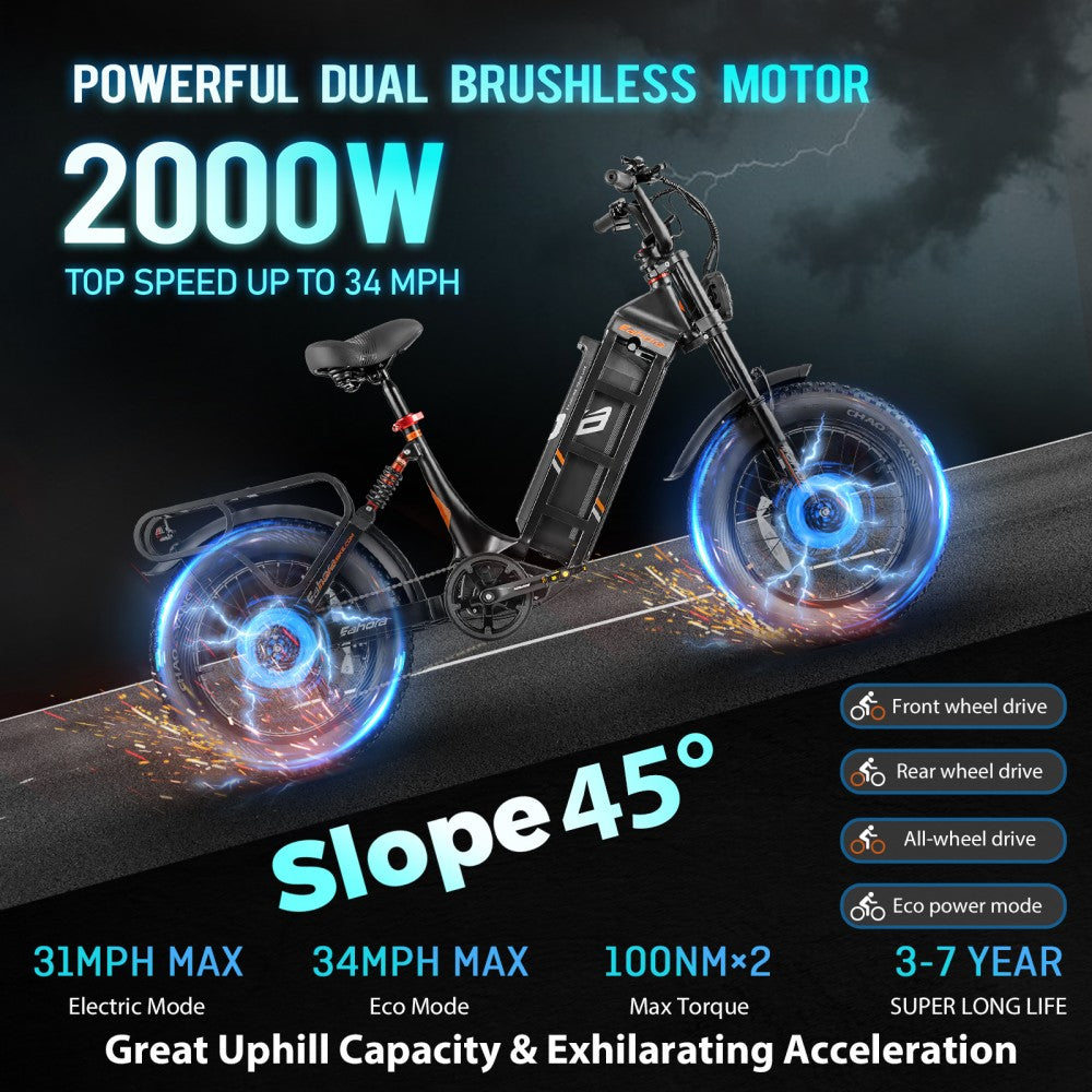 front wheel drive electric bicycle eAhora Juliet III Dual Motor Electric Bike 2000W 52V 60Ah – Tabvelo