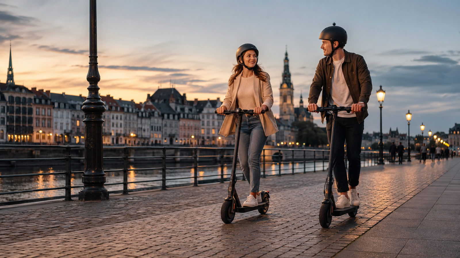 Electric bike riders on a city path